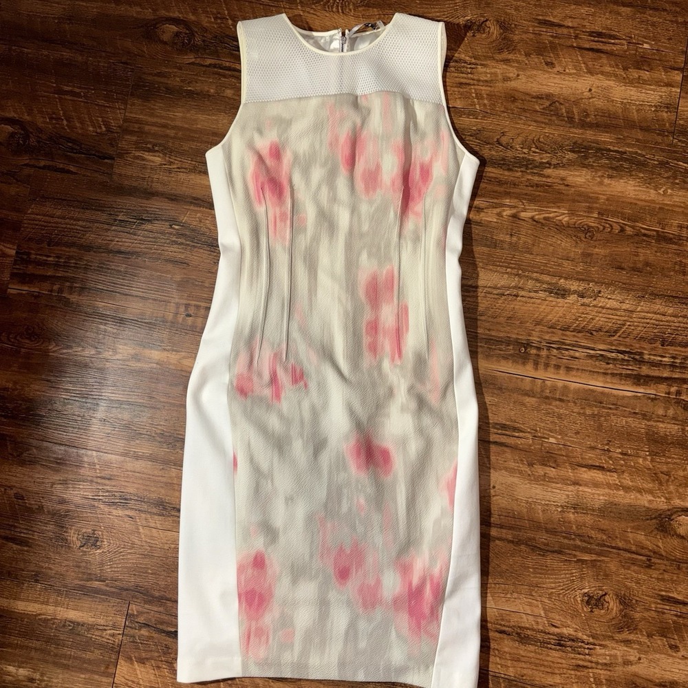 Tahari Dakota Pink Mesh Sheath Watercolor Dress Women's Size 6 NEW $178